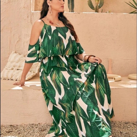 Shein Curve, Amazing Green-Leaf Maxi Dress, Stunning! Size 3XL - Picture 9 of 9